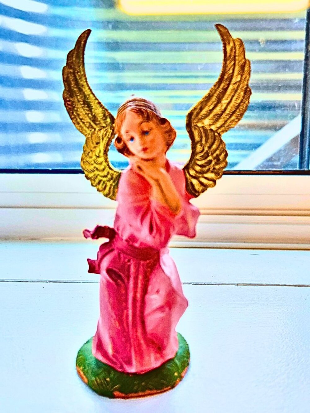 Vintage Fontanini Pink Kneeling Angel Nativity Figurine – 1980s – 4.5” – Italy